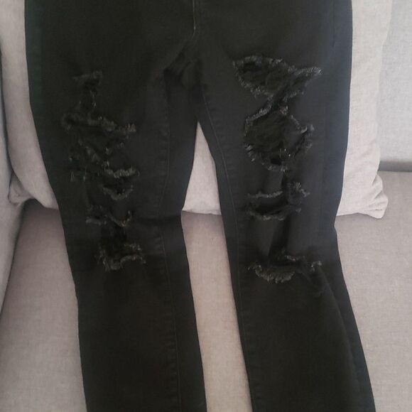 American Eagle jeans women's sz 6 black destroyed holes stretch hi-rise jegging - Picture 8 of 16